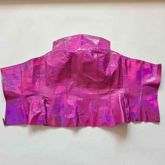 Plein Sud neon hot pink metallic genuine leather corset top Size 38 / XS - Picture 8 of 16